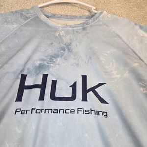 Huk Performance Fishing Shirt Mens Large Blue Mossy Oak Camo Long Sleeve